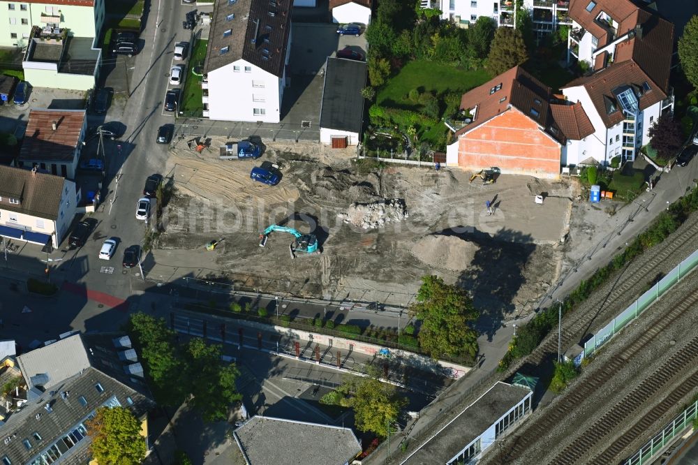 Luftaufnahme Gröbenzell - Baustelle zum Neubau eines Wohnhauses auf dem Hexe- Areal in Gröbenzell im Bundesland Bayern, Deutschland