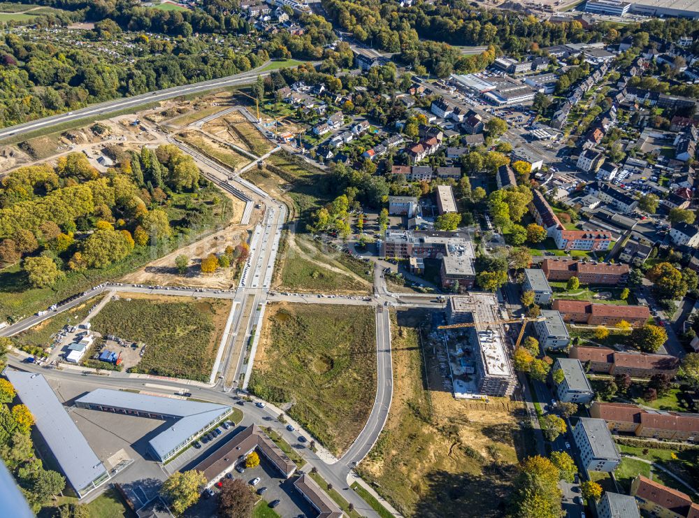 Bochum aus der Vogelperspektive: Baustelle zum Neubau eines Wohnhauses an der Immanuel-Kant-Straße in Bochum im Bundesland Nordrhein-Westfalen, Deutschland