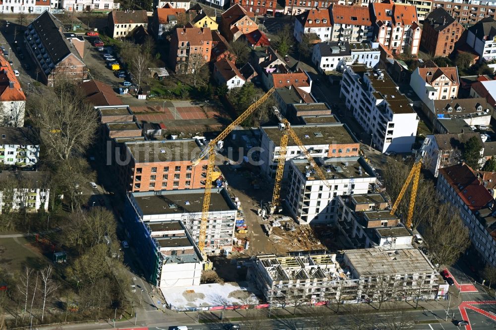 Hannover aus der Vogelperspektive: Baustelle zum Neubau eines Wohnhauses an der Kesselstraße in Hannover im Bundesland Niedersachsen, Deutschland