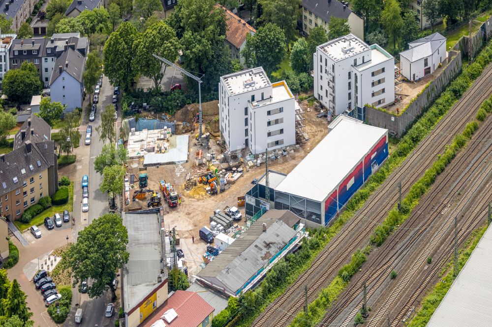 Bochum von oben - Baustelle zum Neubau eines Wohnhauses an der Kronenstraße - Hermannstraße in Bochum im Bundesland Nordrhein-Westfalen, Deutschland