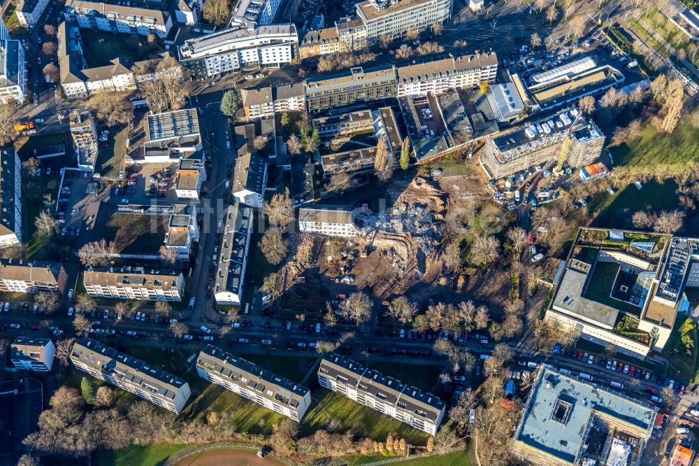 Luftaufnahme Düsseldorf - Baustelle zum Neubau eines Wohnhauses an der Löbbeckestraße in Düsseldorf im Bundesland Nordrhein-Westfalen, Deutschland