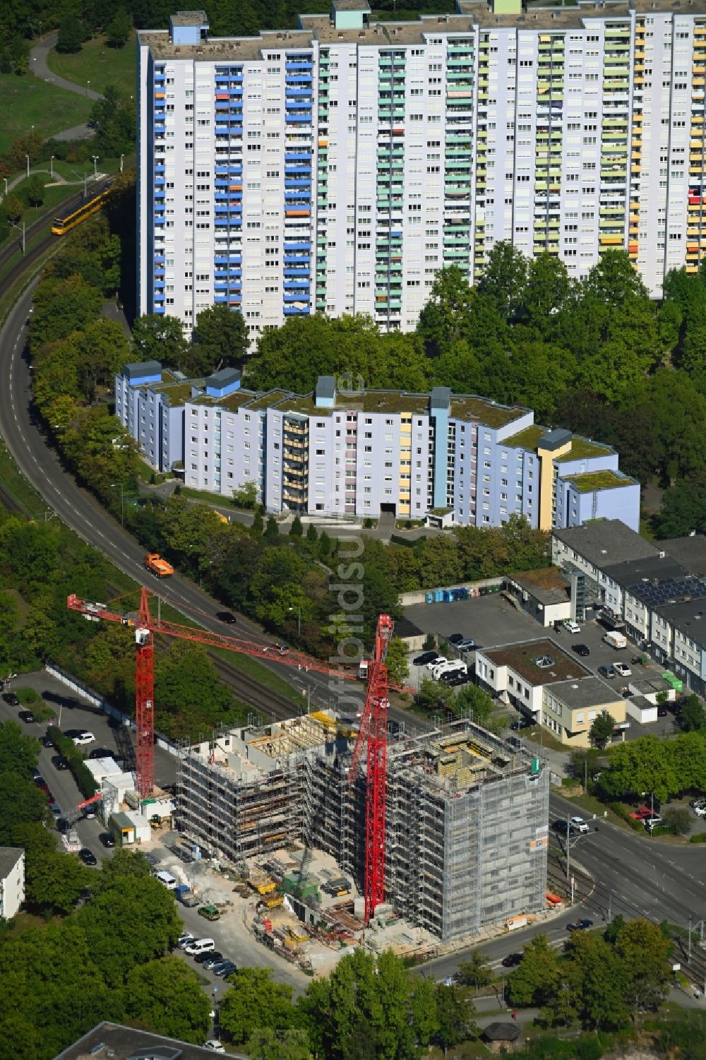 Luftbild Stuttgart - Baustelle zum Neubau eines Wohnhauses Mönchfeldstraße - Balthasar-Neumann-Straße in Stuttgart im Bundesland Baden-Württemberg, Deutschland