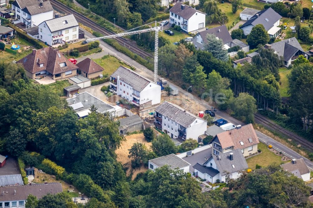 Fröndenberg/Ruhr aus der Vogelperspektive: Baustelle zum Neubau eines Wohnhauses Ortsteil Ardey in Fröndenberg/Ruhr im Bundesland Nordrhein-Westfalen, Deutschland