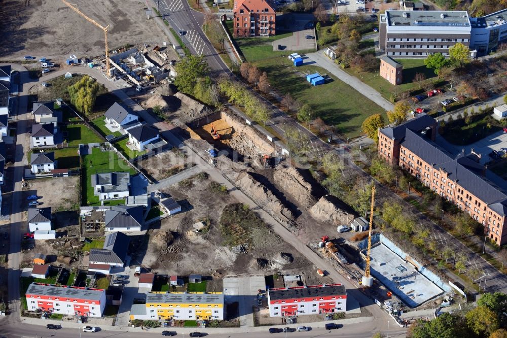 Magdeburg aus der Vogelperspektive: Baustelle zum Neubau eines Wohnhauses im Ortsteil Brückfeld in Magdeburg im Bundesland Sachsen-Anhalt, Deutschland