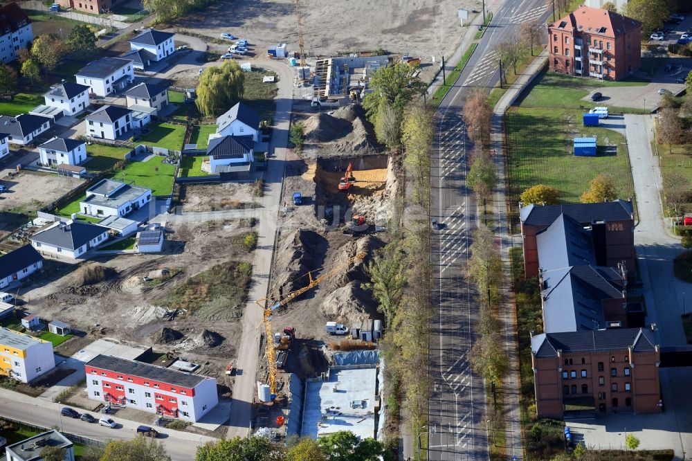 Magdeburg von oben - Baustelle zum Neubau eines Wohnhauses im Ortsteil Brückfeld in Magdeburg im Bundesland Sachsen-Anhalt, Deutschland