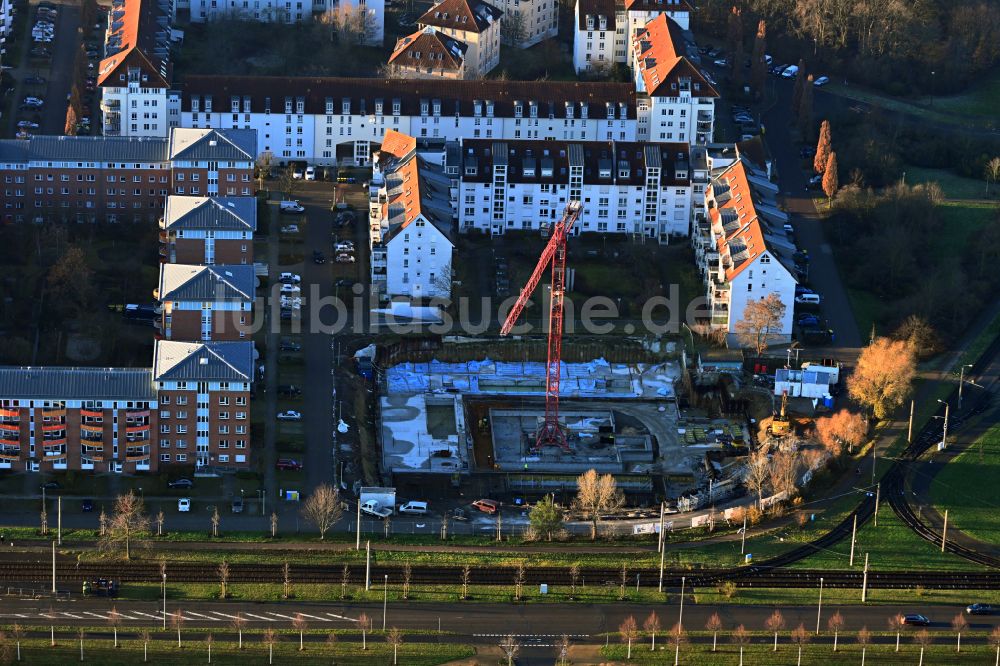 Luftaufnahme Leipzig - Baustelle zum Neubau eines Wohnhauses im Ortsteil Heiterblick in Leipzig im Bundesland Sachsen, Deutschland