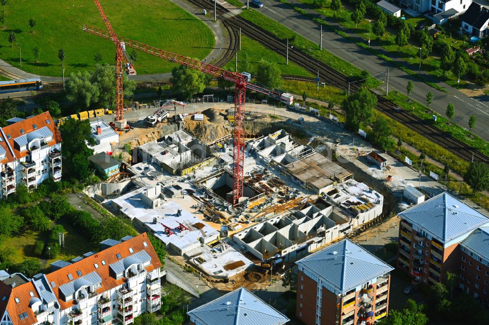 Luftbild Leipzig - Baustelle zum Neubau eines Wohnhauses im Ortsteil Heiterblick in Leipzig im Bundesland Sachsen, Deutschland