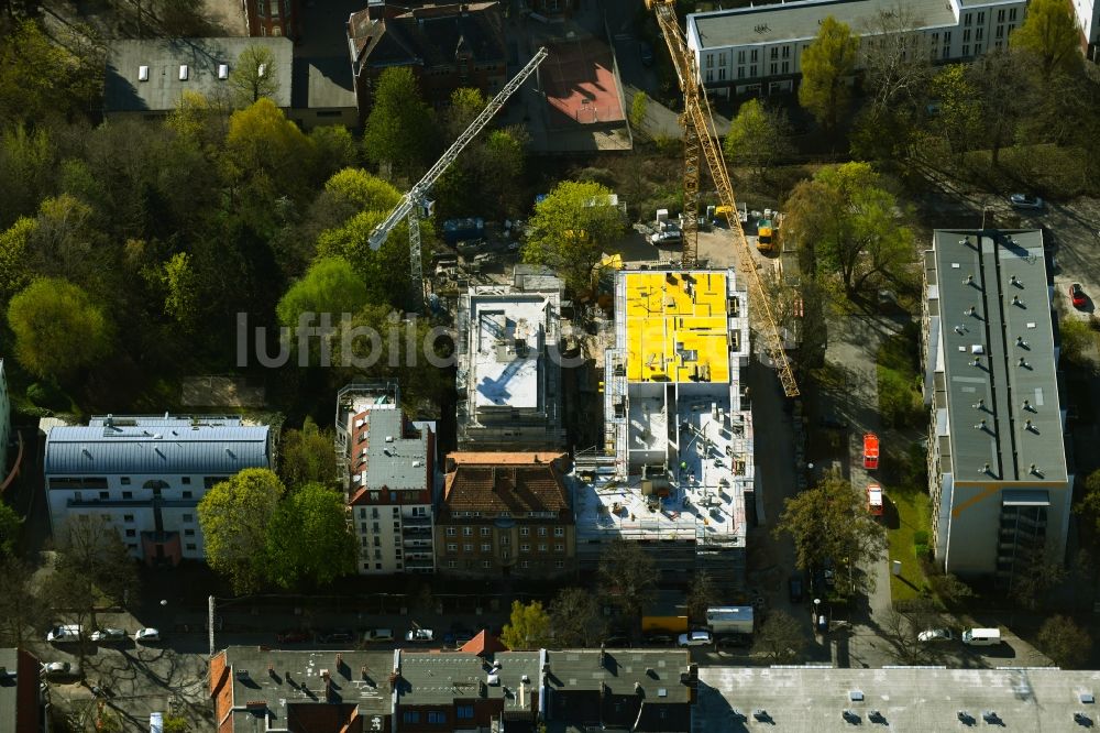 Luftbild Berlin - Baustelle zum Neubau eines Wohnhauses an der Schloßallee im Ortsteil Niederschönhausen in Berlin, Deutschland