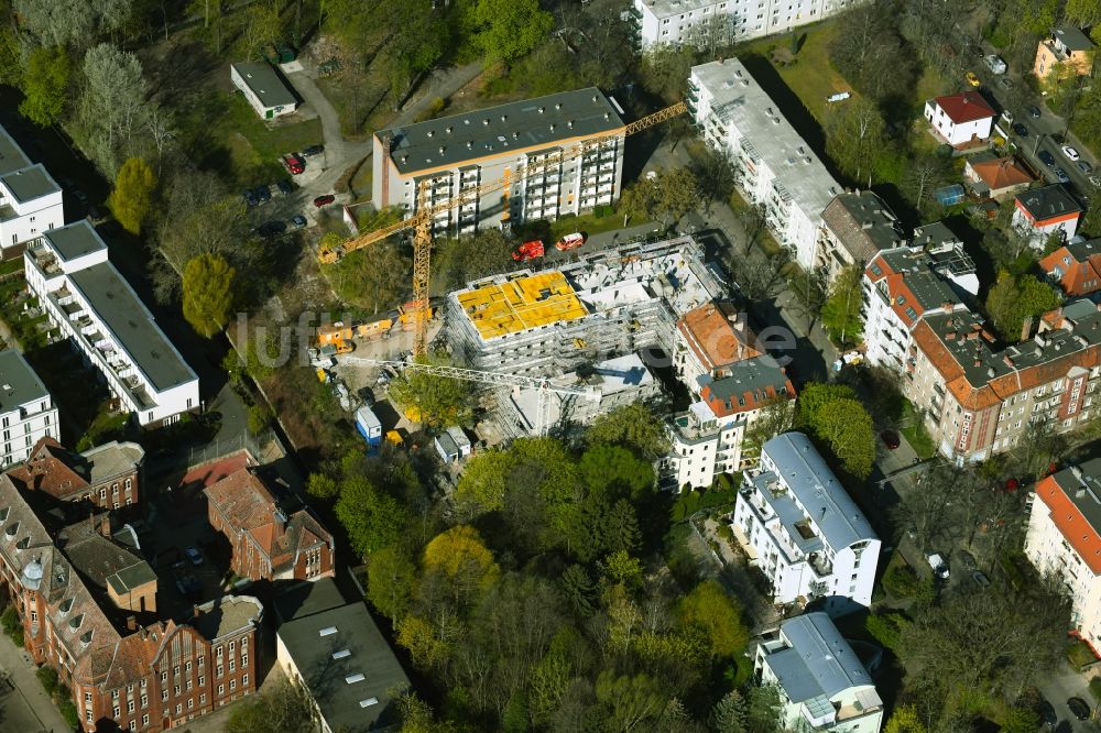 Luftbild Berlin - Baustelle zum Neubau eines Wohnhauses an der Schloßallee im Ortsteil Niederschönhausen in Berlin, Deutschland