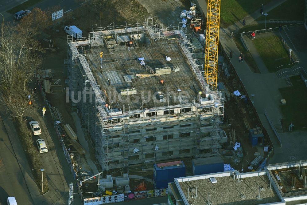 Berlin von oben - Baustelle zum Neubau eines Wohnhauses an der Sella-Hasse-Straße im Ortsteil Marzahn in Berlin, Deutschland