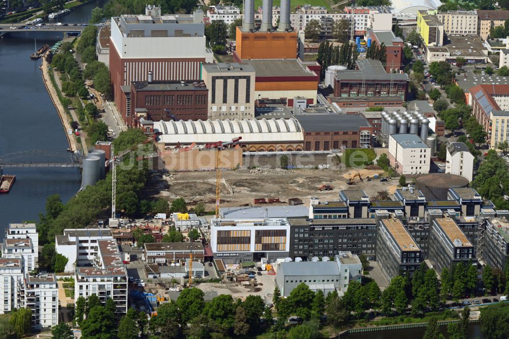 Berlin von oben - Baustelle zum Neubau eines Wohnhauses Am Spreebord auf der Mierendorff-Insel in Berlin, Deutschland