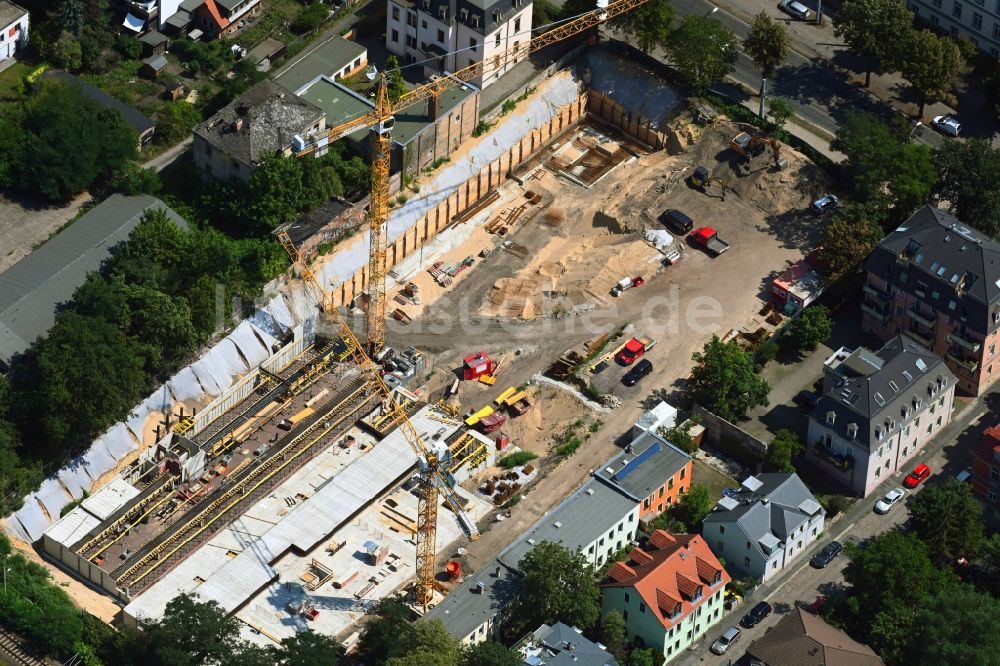 Dresden von oben - Baustelle zum Neubau eines Wohnhauses Urban Village Dresden in Dresden im Bundesland Sachsen, Deutschland