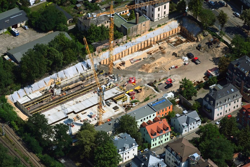 Dresden aus der Vogelperspektive: Baustelle zum Neubau eines Wohnhauses Urban Village Dresden in Dresden im Bundesland Sachsen, Deutschland