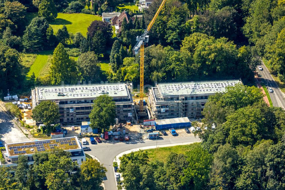 Gelsenkirchen von oben - Baustelle zum Neubau eines Wohnhauses Im Waldquartier in Gelsenkirchen im Bundesland Nordrhein-Westfalen, Deutschland