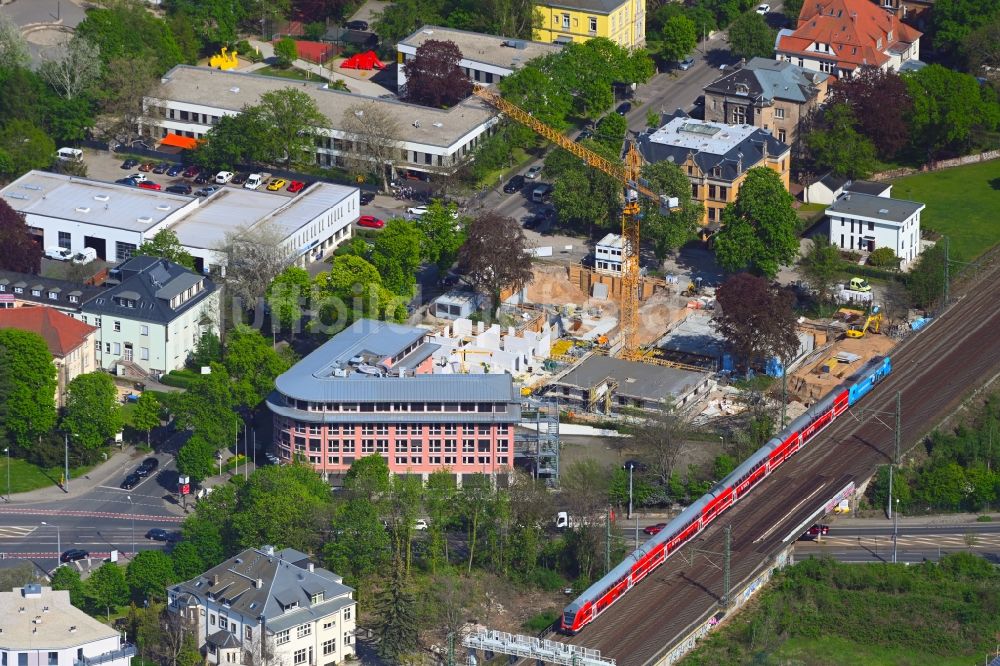 Dresden von oben - Baustelle zum Neubau eines Wohnhauses Wiener Quartett im Ortsteil Südvorstadt in Dresden im Bundesland Sachsen, Deutschland