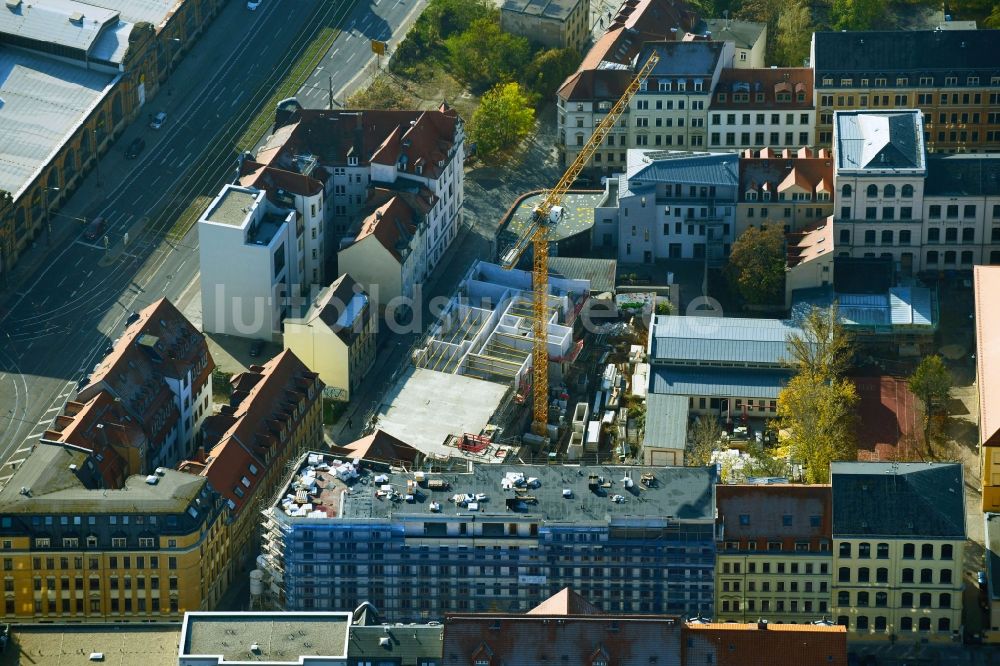 Luftaufnahme Dresden - Baustelle zum Neubau eines Wohnhauses zwischen Weißeritzstraße und Seminarstraße im Ortsteil Friedrichstadt in Dresden im Bundesland Sachsen, Deutschland