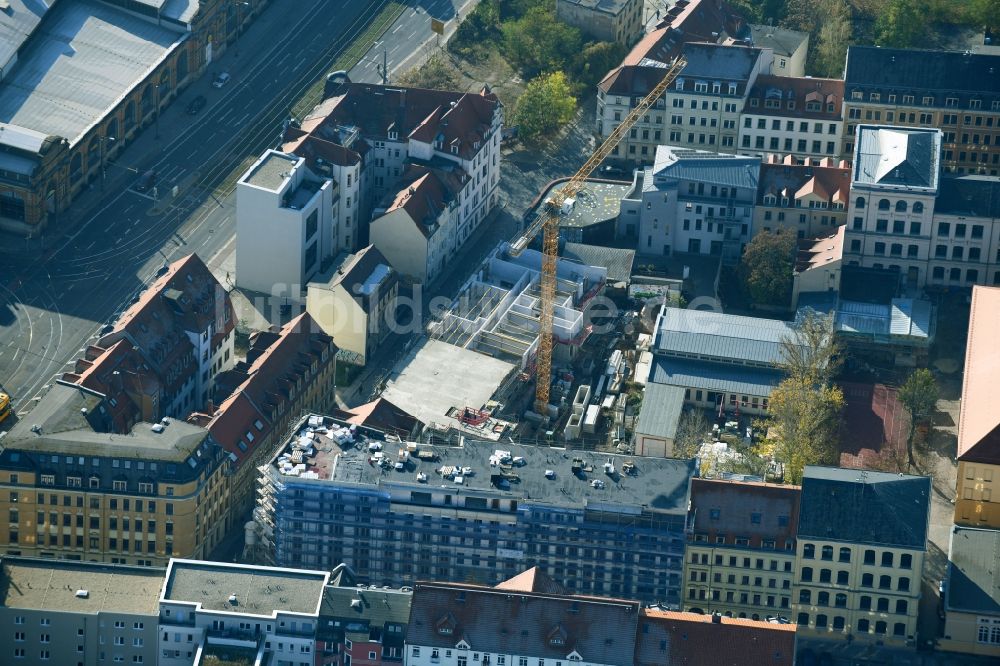 Luftbild Dresden - Baustelle zum Neubau eines Wohnhauses zwischen Weißeritzstraße und Seminarstraße im Ortsteil Friedrichstadt in Dresden im Bundesland Sachsen, Deutschland