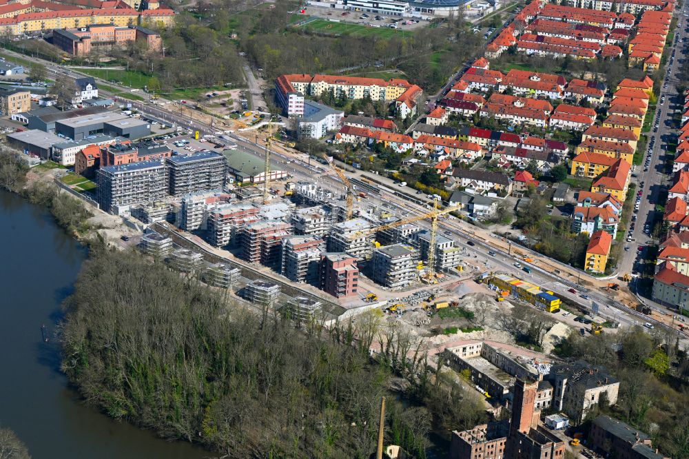 Luftaufnahme Halle (Saale) - Baustelle zum Neubau von Wohnhäusern des Projektes Familienhäuser am Böllberger Weg in Halle (Saale) im Bundesland Sachsen-Anhalt, Deutschland