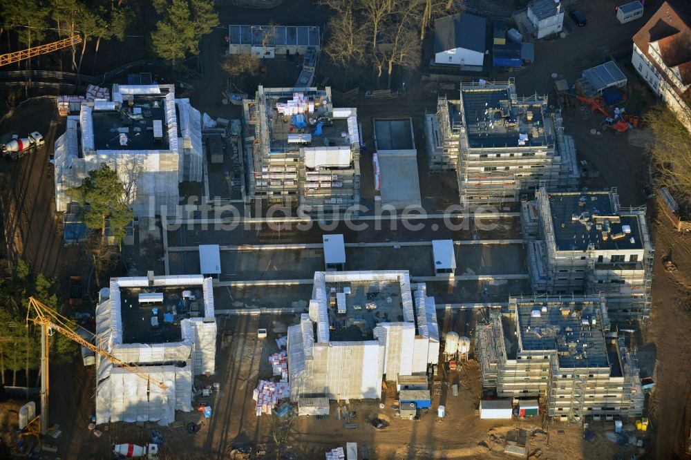 Berlin , Dahlem aus der Vogelperspektive: Baustelle zum Neubau der Wohnsiedlung OSKAR HELENE PARK an der Clayallee im Steglitz-Zehlendorf in Berlin