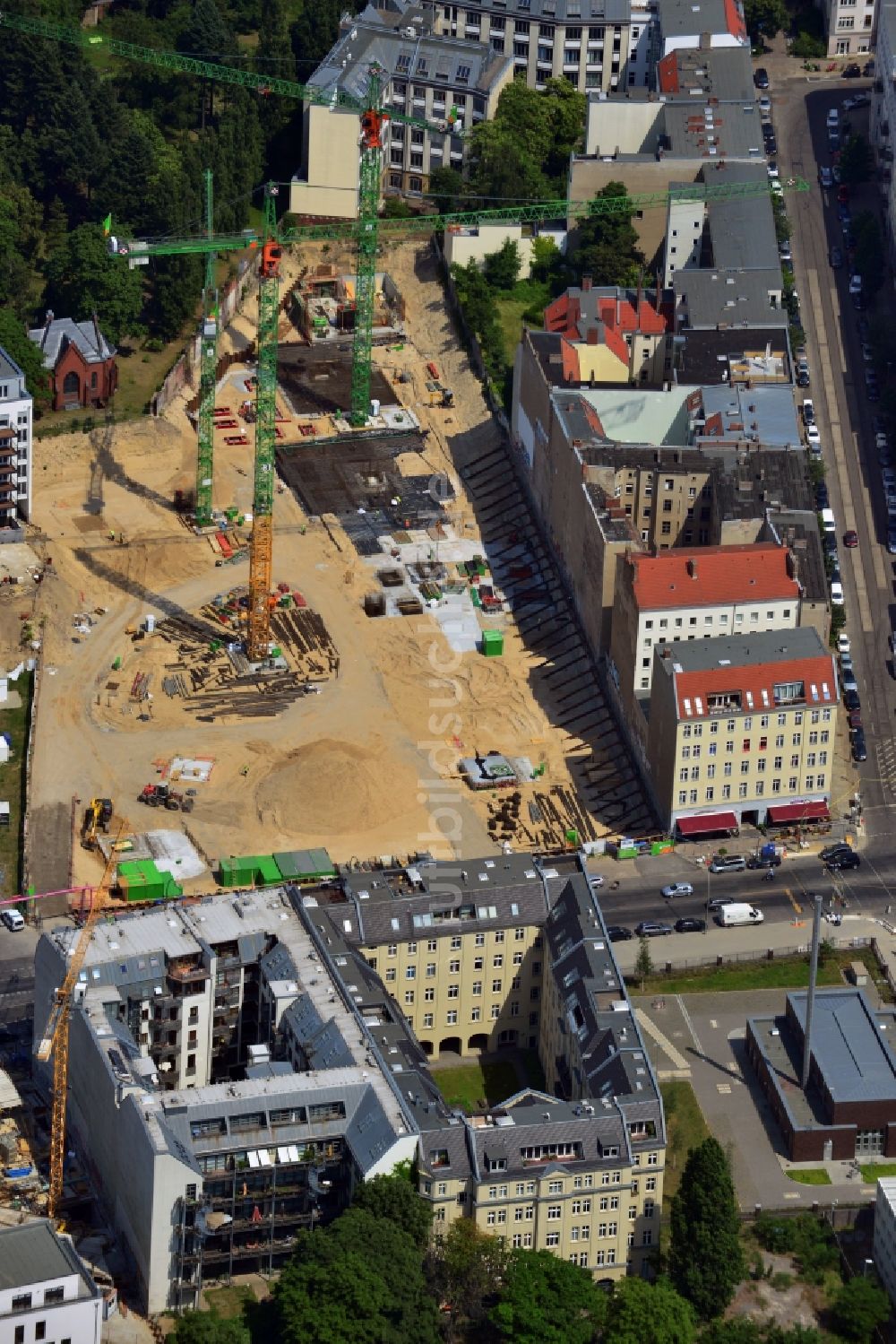 Luftbild Berlin Mitte - Baustelle zum Neubau- Wohnviertels The Garden im Stadtbezirk Mitte von Berlin