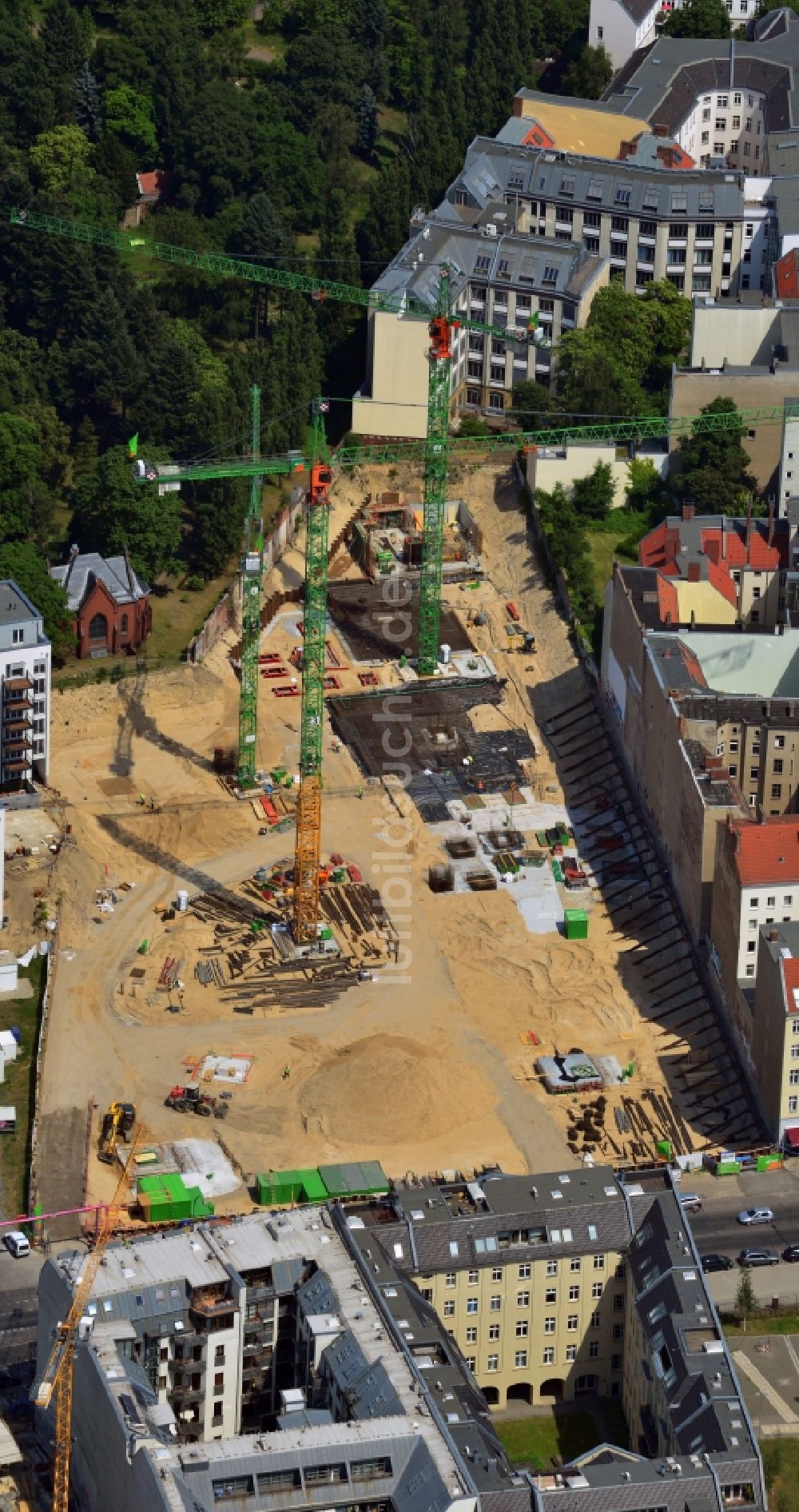 Luftaufnahme Berlin Mitte - Baustelle zum Neubau- Wohnviertels The Garden im Stadtbezirk Mitte von Berlin