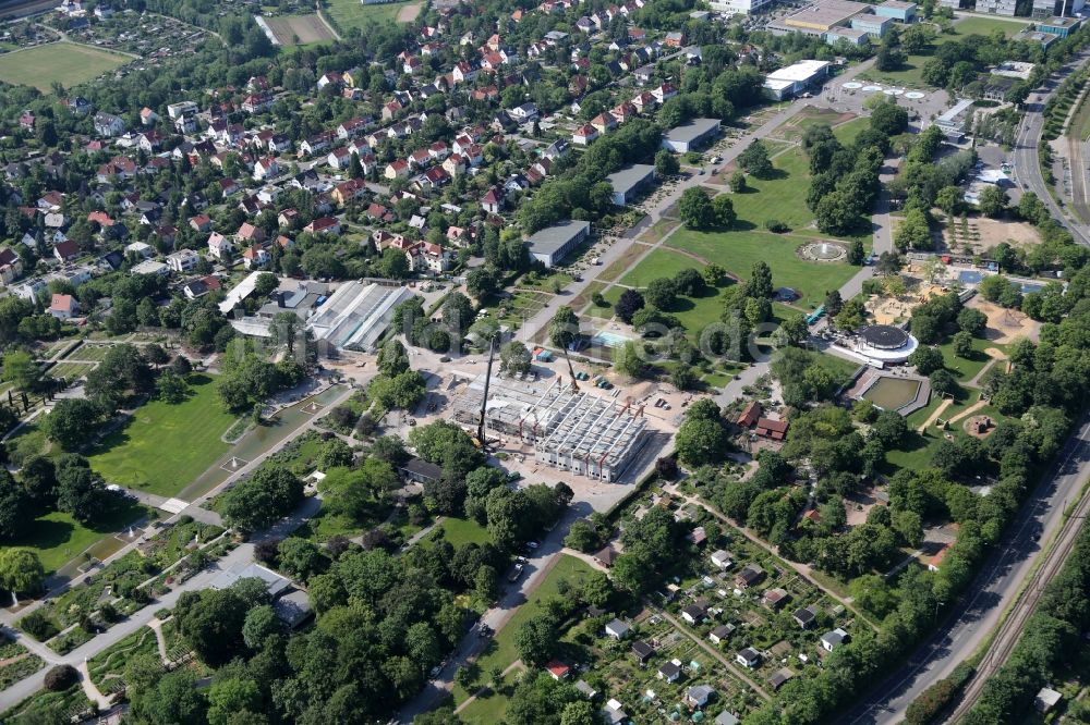 Luftbild Erfurt - Baustelle zum Neubau des Wüsten- und Urwaldhaus Danakil im egapark im Ortsteil Hochheim in Erfurt im Bundesland Thüringen, Deutschland