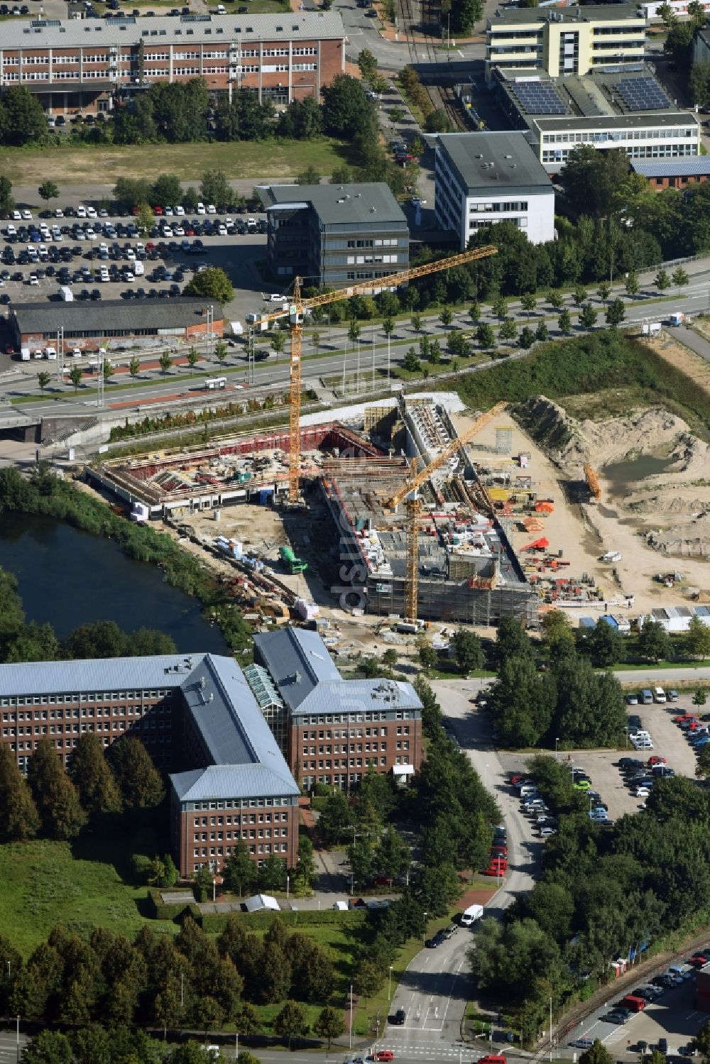 Luftbild Kiel - Baustelle zum Neubau des Zentralbads Kiel in Kiel im Bundesland Schleswig-Holstein