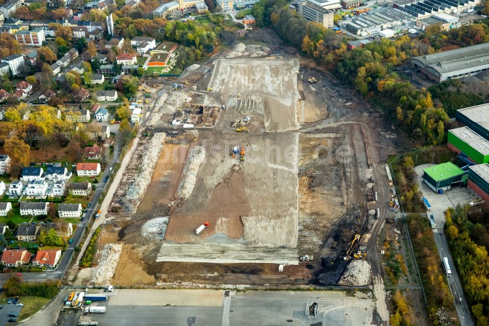 Bochum von oben - Baustelle zum Neubau des zentralen Betriebshofes für die technischen Betriebe der Stadt an der Windhausstraße in Bochum im Bundesland Nordrhein-Westfalen