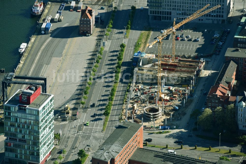 Kiel von oben - Baustelle zum Neubau des Zentralen Omnibusbahnhof Kiel an der Kaistraße in Kiel im Bundesland Schleswig-Holstein, Deutschland