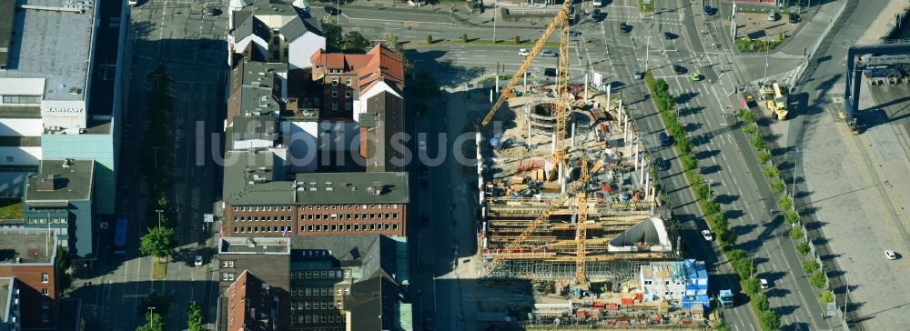 Kiel von oben - Baustelle zum Neubau des Zentralen Omnibusbahnhof Kiel an der Kaistraße in Kiel im Bundesland Schleswig-Holstein, Deutschland