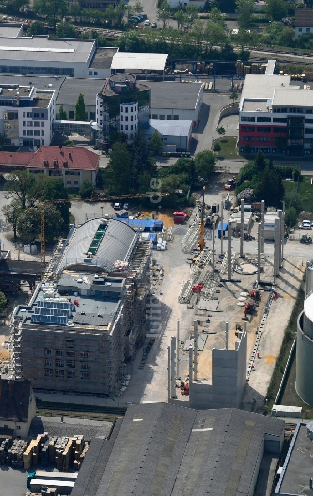 Luftbild Augsburg - Baustelle zum Neubau eines Zentrum für Kunst- und Kreativwirtschaft in Augsburg im Bundesland Bayern, Deutschland