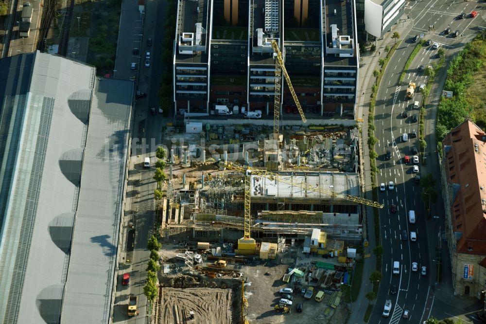 Luftaufnahme Leipzig - Baustelle zum Neubau des ZOB Omnibus- Bahnhof Fernbusterminal Leipzig der S&G DEVELOPMENT GmbH im Ortsteil Mitte in Leipzig im Bundesland Sachsen, Deutschland