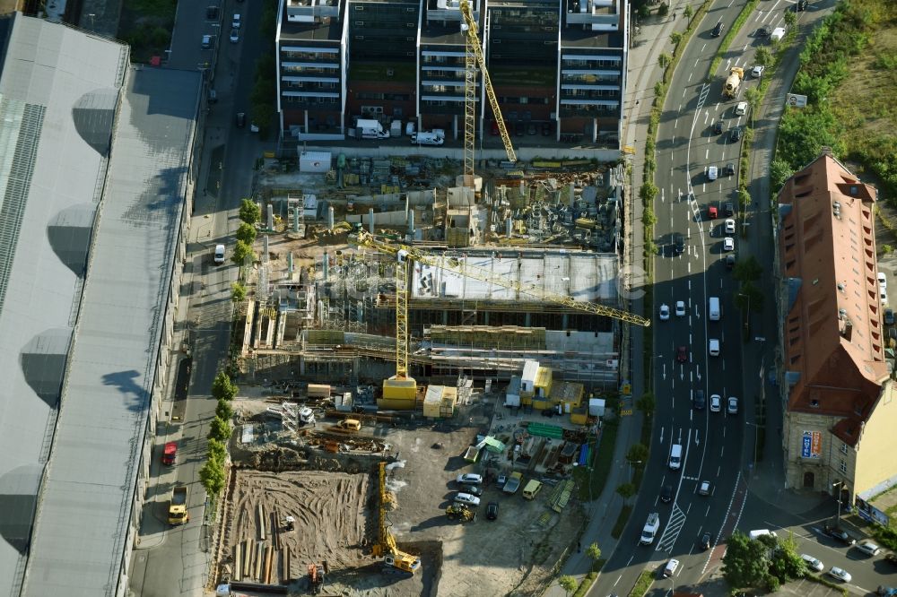 Leipzig von oben - Baustelle zum Neubau des ZOB Omnibus- Bahnhof Fernbusterminal Leipzig der S&G DEVELOPMENT GmbH im Ortsteil Mitte in Leipzig im Bundesland Sachsen, Deutschland