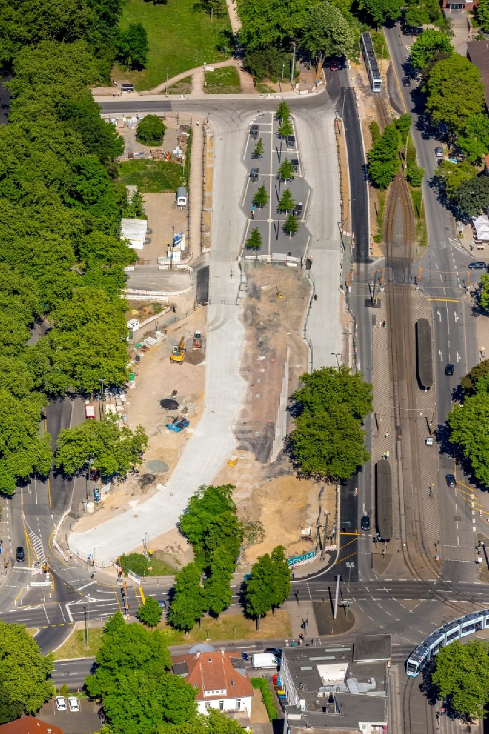 Luftbild Gelsenkirchen - Baustelle zum Neubau des ZOB Omnibus- Bahnhof an der Goldbergstraße im Ortsteil Buer in Gelsenkirchen im Bundesland Nordrhein-Westfalen, Deutschland