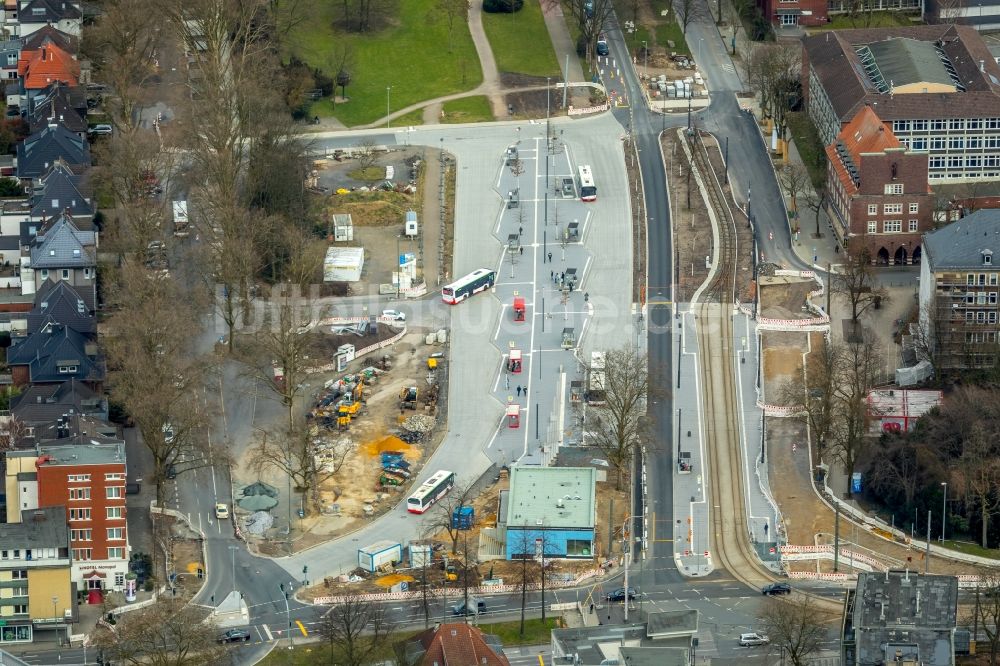 Luftbild Gelsenkirchen - Baustelle zum Neubau des ZOB Omnibus- Bahnhof an der Goldbergstraße im Ortsteil Buer in Gelsenkirchen im Bundesland Nordrhein-Westfalen, Deutschland