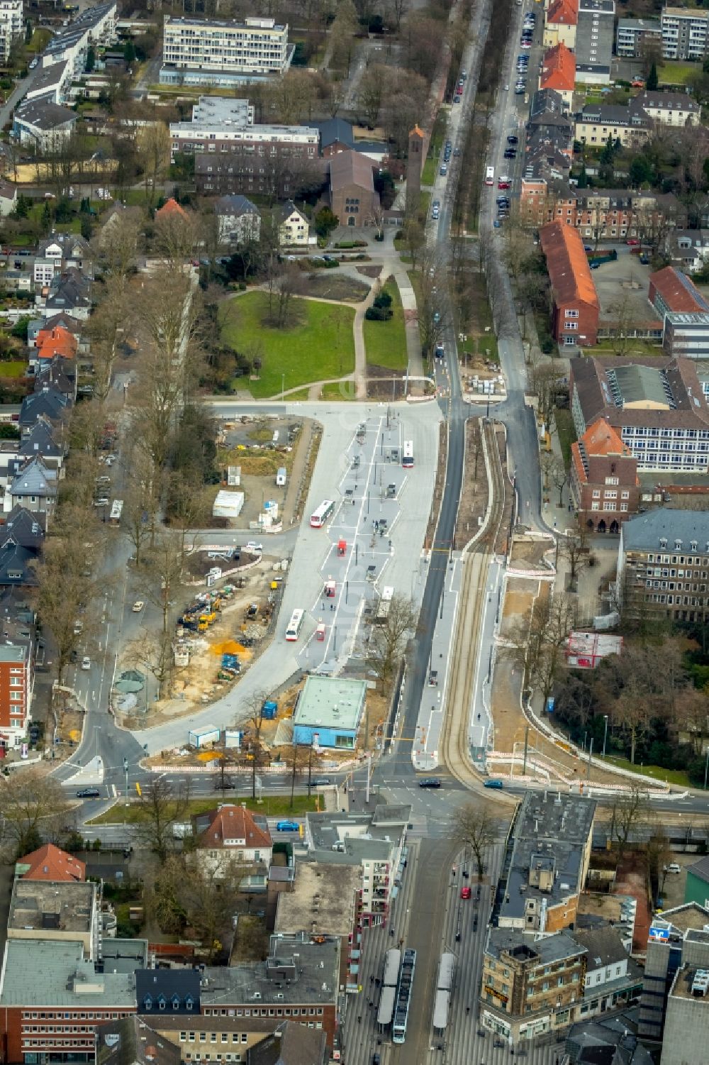 Luftbild Gelsenkirchen - Baustelle zum Neubau des ZOB Omnibus- Bahnhof an der Goldbergstraße im Ortsteil Buer in Gelsenkirchen im Bundesland Nordrhein-Westfalen, Deutschland