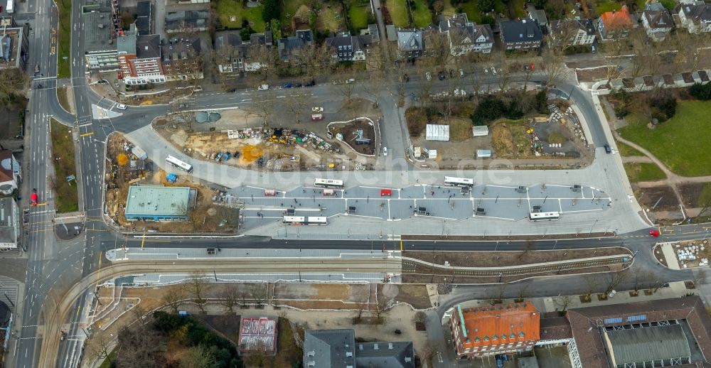 Gelsenkirchen von oben - Baustelle zum Neubau des ZOB Omnibus- Bahnhof an der Goldbergstraße im Ortsteil Buer in Gelsenkirchen im Bundesland Nordrhein-Westfalen, Deutschland