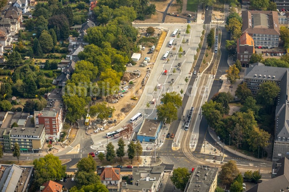 Gelsenkirchen von oben - Baustelle zum Neubau des ZOB Omnibus- Bahnhof an der Goldbergstraße im Ortsteil Buer in Gelsenkirchen im Bundesland Nordrhein-Westfalen, Deutschland