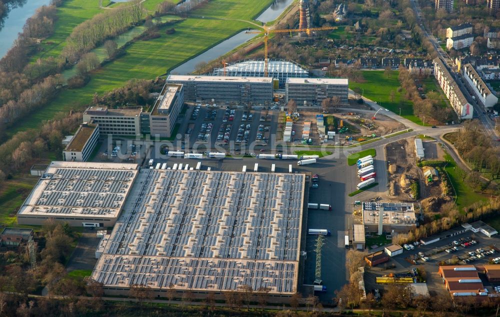 Luftaufnahme Mülheim an der Ruhr - Baustelle zum Neubau zur Erweiterung der Aldi-Süd Verwaltung und Logistiklager im Stadtteil Styrum in Mülheim an der Ruhr im Bundesland Nordrhein-Westfalen