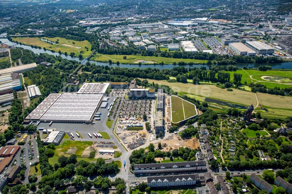 Mülheim an der Ruhr von oben - Baustelle zum Neubau zur Erweiterung der Aldi-Süd Verwaltung und Logistiklager im Stadtteil Styrum in Mülheim an der Ruhr im Bundesland Nordrhein-Westfalen