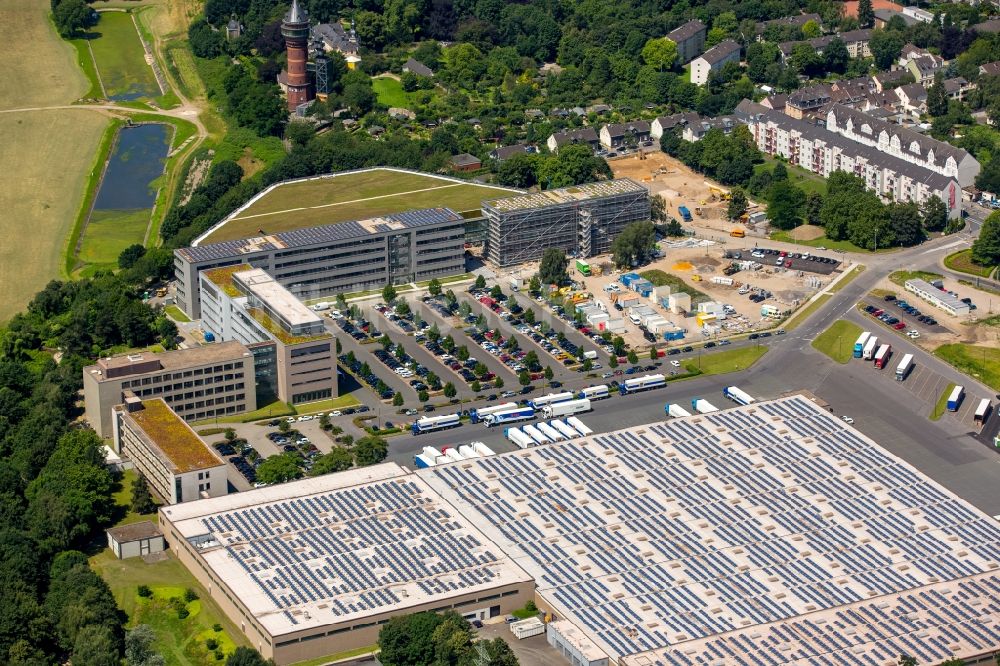 Mülheim an der Ruhr aus der Vogelperspektive: Baustelle zum Neubau zur Erweiterung der Aldi-Süd Verwaltung und Logistiklager im Stadtteil Styrum in Mülheim an der Ruhr im Bundesland Nordrhein-Westfalen