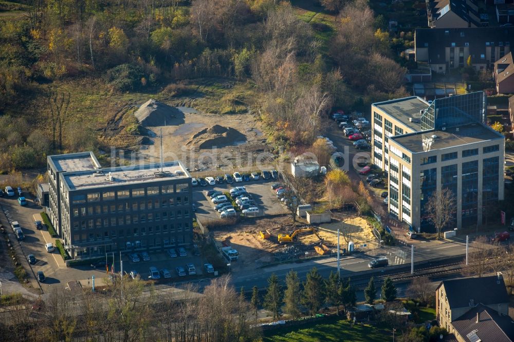 Bochum von oben - Baustelle zum Neubauprojekt Seven Stones an der Universitätsstraße in Bochum im Bundesland Nordrhein-Westfalen