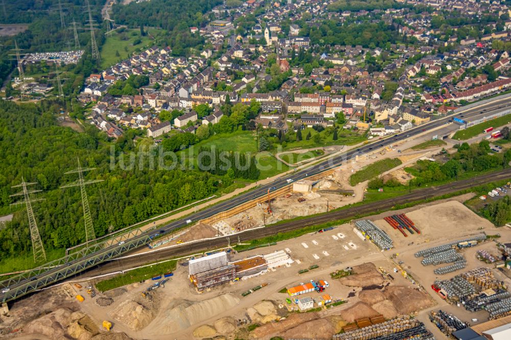 Herne von oben - Baustelle zum Sanierung und Instandsetzung des Autobahn- Brückenbauwerk Emschertalbrücke in Herne im Bundesland Nordrhein-Westfalen, Deutschland