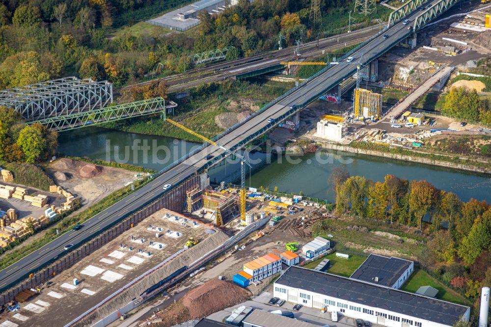 Luftaufnahme Herne - Baustelle zum Sanierung und Instandsetzung des Autobahn- Brückenbauwerk Emschertalbrücke in Herne im Bundesland Nordrhein-Westfalen, Deutschland