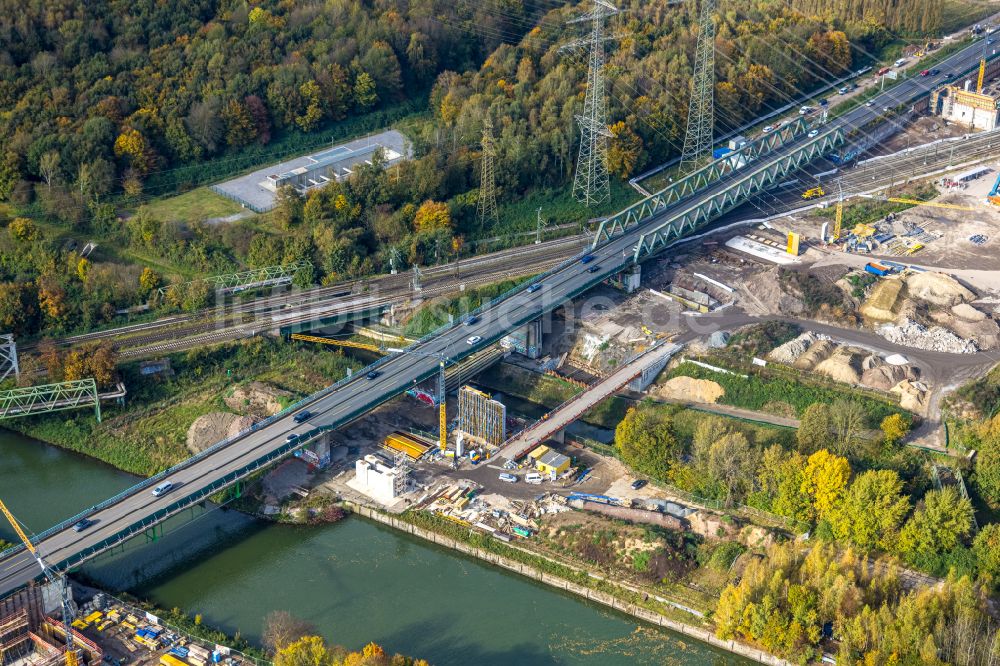 Herne von oben - Baustelle zum Sanierung und Instandsetzung des Autobahn- Brückenbauwerk Emschertalbrücke in Herne im Bundesland Nordrhein-Westfalen, Deutschland