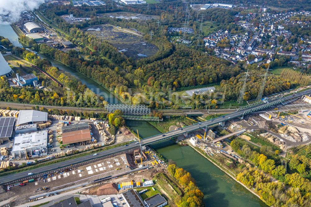 Herne aus der Vogelperspektive: Baustelle zum Sanierung und Instandsetzung des Autobahn- Brückenbauwerk Emschertalbrücke in Herne im Bundesland Nordrhein-Westfalen, Deutschland