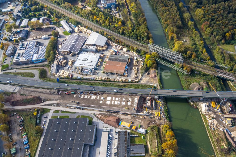 Luftbild Herne - Baustelle zum Sanierung und Instandsetzung des Autobahn- Brückenbauwerk Emschertalbrücke in Herne im Bundesland Nordrhein-Westfalen, Deutschland