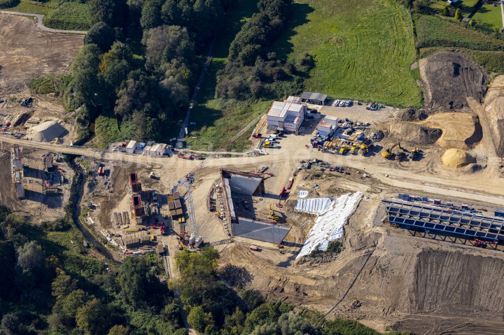 Aachen von oben - Baustelle zum Sanierung und Instandsetzung des Autobahn- Brückenbauwerk Haarbachtalbrücke in Aachen im Bundesland Nordrhein-Westfalen, Deutschland