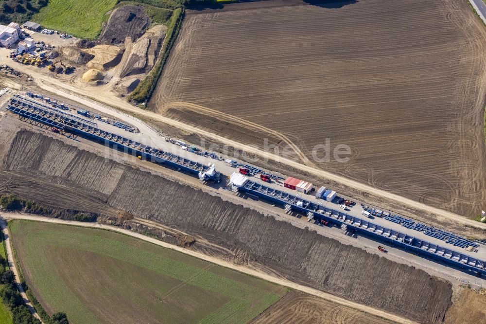 Aachen aus der Vogelperspektive: Baustelle zum Sanierung und Instandsetzung des Autobahn- Brückenbauwerk Haarbachtalbrücke in Aachen im Bundesland Nordrhein-Westfalen, Deutschland