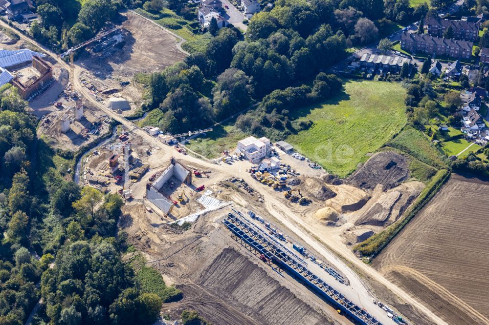 Luftbild Aachen - Baustelle zum Sanierung und Instandsetzung des Autobahn- Brückenbauwerk Haarbachtalbrücke in Aachen im Bundesland Nordrhein-Westfalen, Deutschland